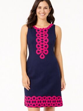 Lilly Pulitzer Janice Soutache Trim Shift Dress Navy Pink Size 4 Preppy Classic